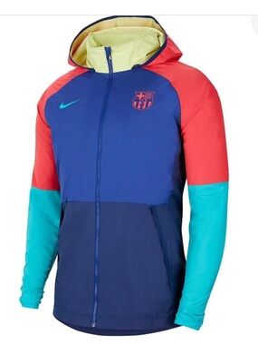 Nike Men's FC Barcelona Colorblock Windbreaker Jacket - Blue, Red, Teal